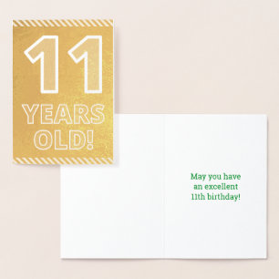 Dorée 11ème anniversaire : Gras "11 ans !" Carte Gold Fo