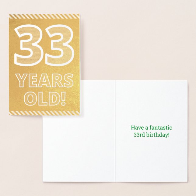 Dorée 33ème anniversaire : Gras "33 ans !" Carte Gold Fo (Affichage)