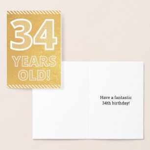 Dorée 34e anniversaire : Carte en or à motif gras "34 AN
