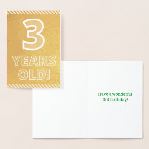 Dorée 3e anniversaire - Audacieux "3 ans !" Carte Gold F