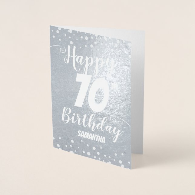 Dorée 70e Joyeuse carte Foil Anniversaire personnalisée (Devant)