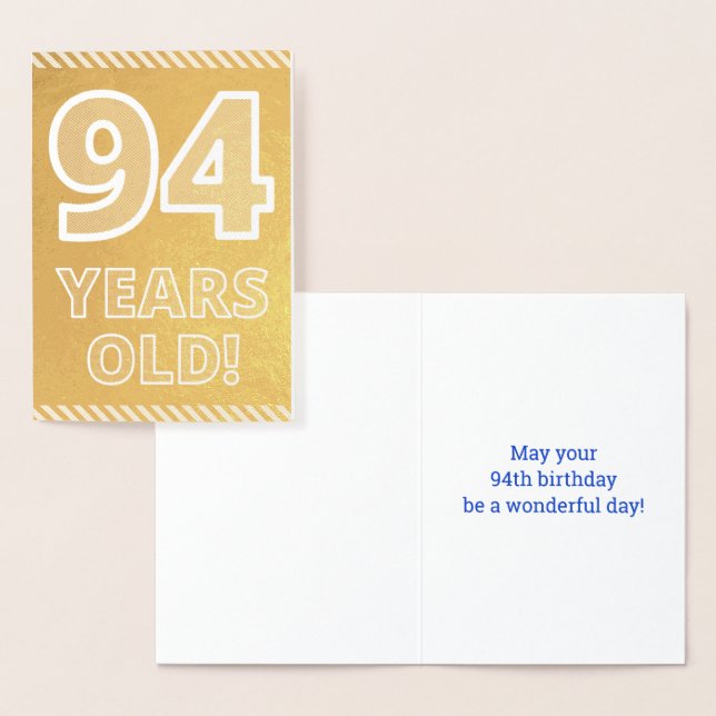 Dorée 94ème anniversaire : Bold "94 ANS !" Carte Gold Fo (Affichage)