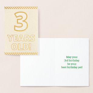Dorée Audacieuse, Pelle d'or "3 ans !" Carte d'anniversa