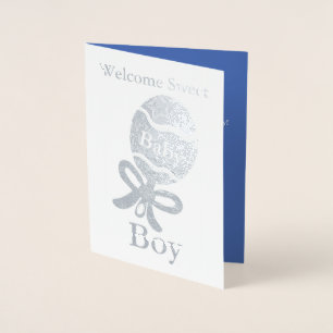 Dorée Bienvenue Baby Boy Silver Foil Carte de voeux