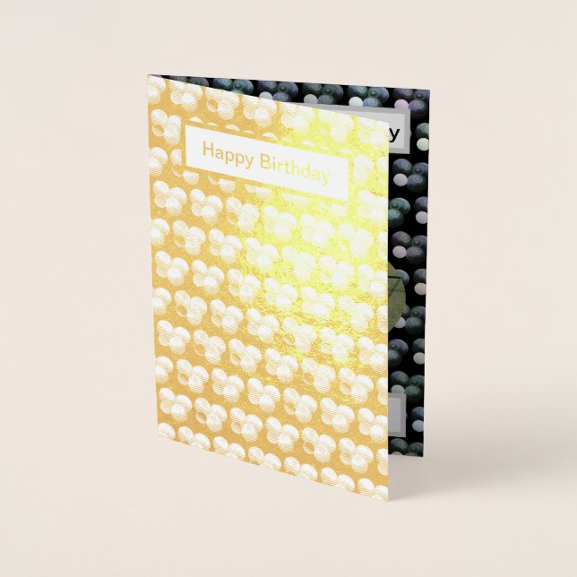 Dorée Boules de pelouse Gold Foil, carte d'anniversaire. (Devant)