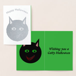 Dorée Carte à huile de chat noir Halloween