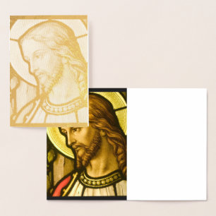 Dorée Carte à huile Jésus Christ en verre tendu