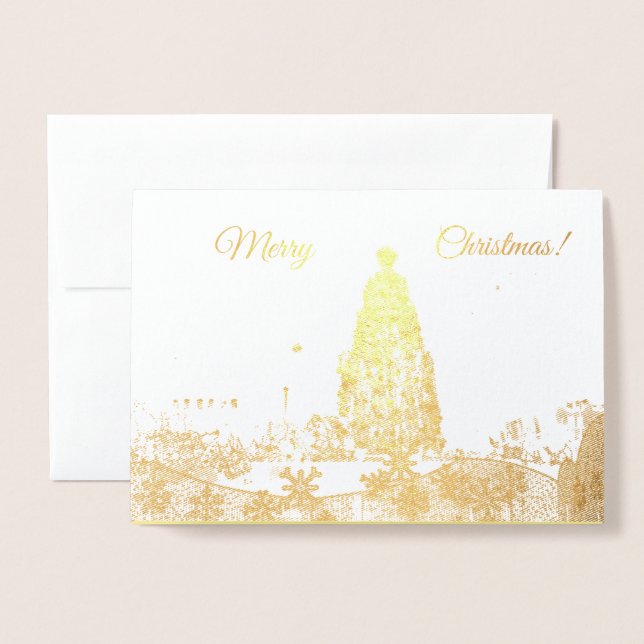 Dorée Carte Arbre de Noël Gold Foil (Devant avec enveloppe)