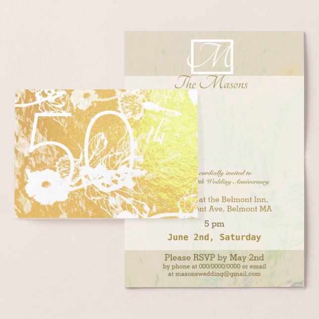 Dorée Carte d'affichage du 50e anniversaire du Mariage (Affichage)