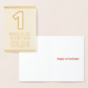 Dorée Carte d'anniversaire "1 an!" en caractères gras et