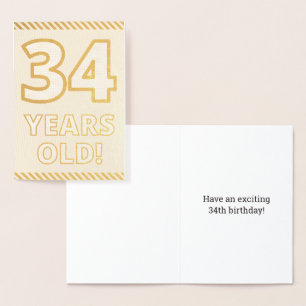 Dorée Carte d'anniversaire "34 ANS!" en caractères gras