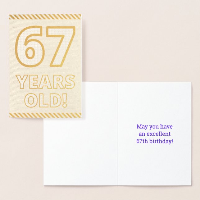 Dorée Carte d'anniversaire "67 ANS!" avec feuille d'or e (Affichage)
