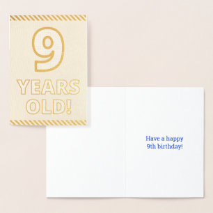 Dorée Carte d'anniversaire "9 ANS!" en caractères gras e