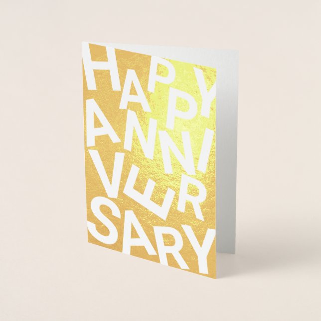 Dorée Carte d'anniversaire de mariage aux lettres brouil (Devant)