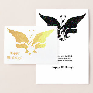 Dorée Carte d'anniversaire de papillon musical