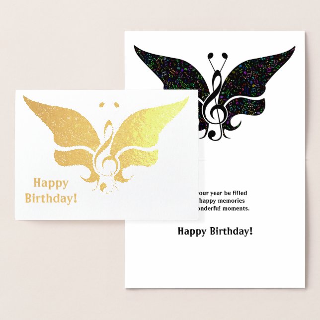 Dorée Carte d'anniversaire de papillon musical (Affichage)