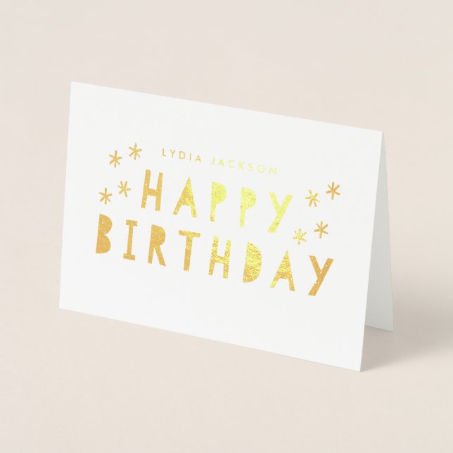Dorée Carte d'anniversaire Joyeux Anniversaire en feuill (Devant)