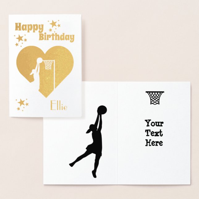 Dorée Carte d'anniversaire Netball de feuille d'or perso (Affichage)