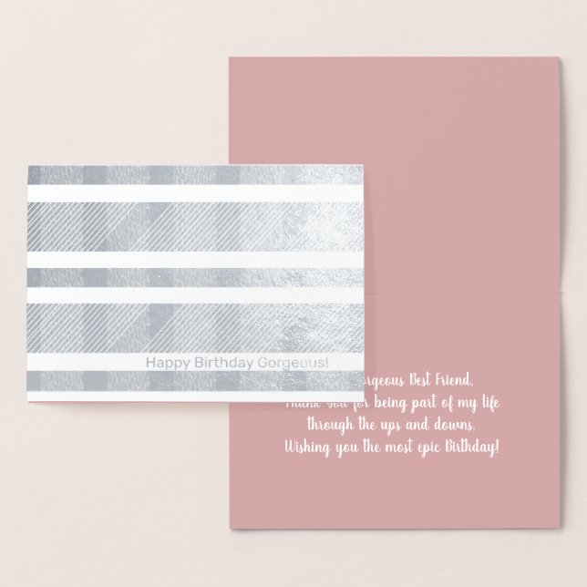 Dorée Carte d'anniversaire rose pastel à rayures écossai (Affichage)