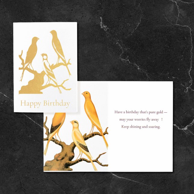 Dorée Carte d'anniversaire silhouette de canari en feuil (Créateur téléchargé)