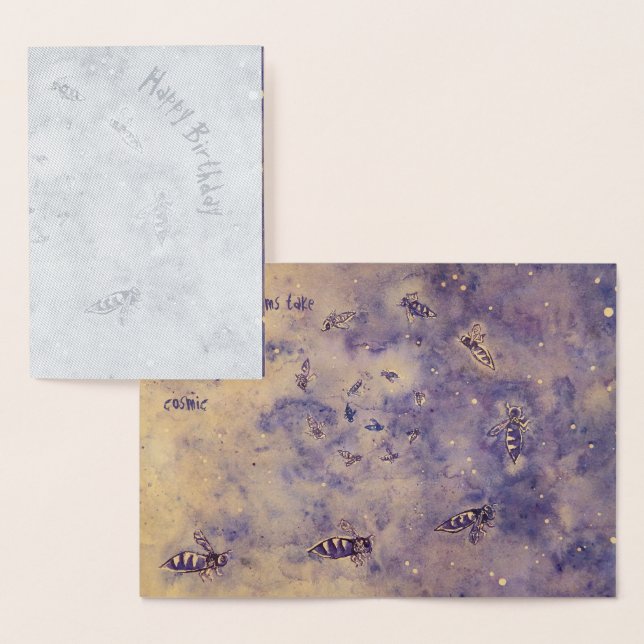 Dorée Carte d'anniversaire Space Bees Foil (Affichage)