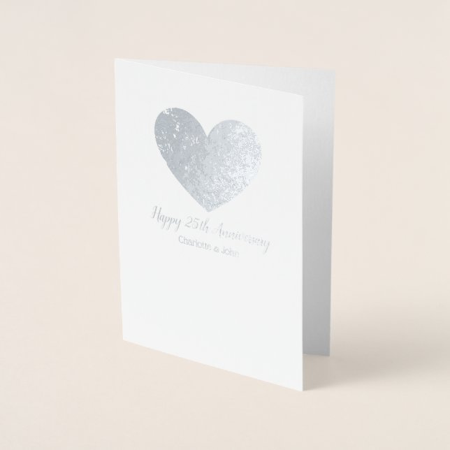 Dorée Carte de 25e anniversaire de mariage avec cœur (Devant)