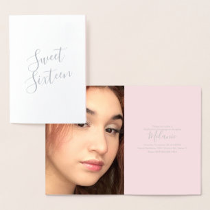 Dorée Carte de foil de script de seize ans rose photo si