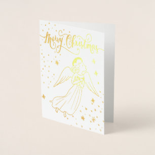 Dorée carte de Noël ange en feuille d'or Joyeux Noël