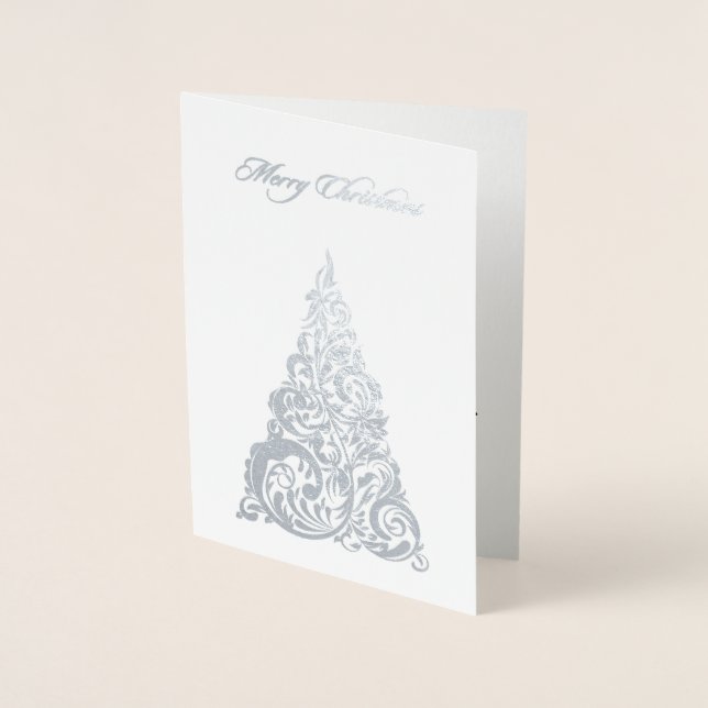 Dorée Carte de Noël Arbre de Noël Arbre Argent (Devant)