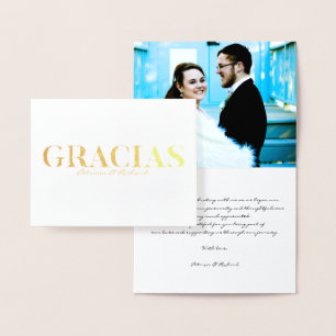 Dorée Carte de remerciement de mariage avec police moder