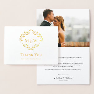 Dorée Carte de remerciement de mariage personnalisée ave