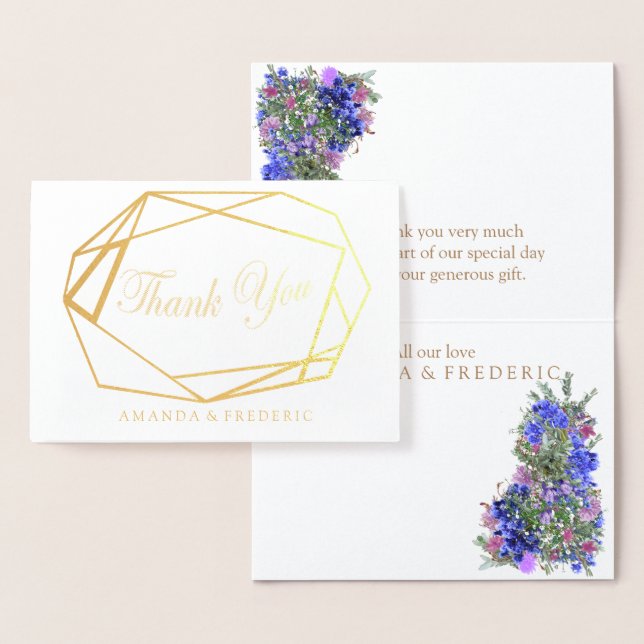 Dorée Carte de remerciement fleur violette en feuille d' (Affichage)