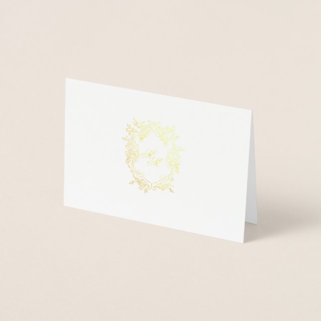 Dorée Carte de réponse en papier métallisé avec monogram (Devant)