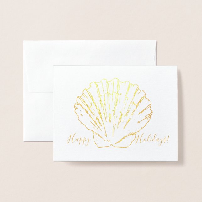 Dorée Carte de vacances Coastal Thème Scallop Shell (Devant avec enveloppe)