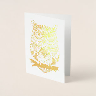 Dorée Carte de voeux blanche à huile d'or de Chouette
