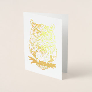 Dorée Carte de voeux blanche à huile d'or de Chouette
