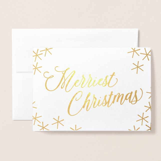 Dorée Carte de vœux étoiles de Noël les plus joyeuses fe (Devant avec enveloppe)