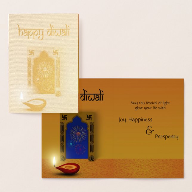 Dorée Carte de vœux festive et joyeuse Diwali en feu d'a (Affichage)