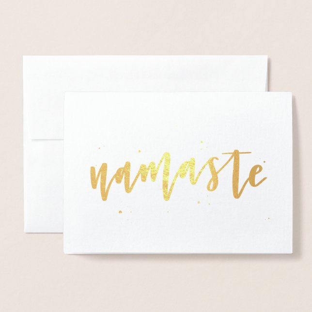 Dorée Carte de voeux Gold Foil Calligraphy Namaste (Devant avec enveloppe)