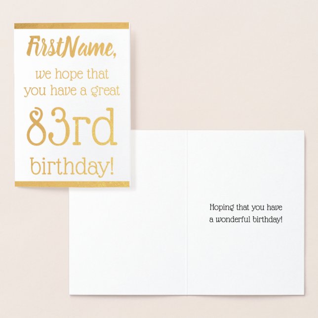 Dorée Carte de voeux simple Gold Foil 83e anniversaire (Affichage)