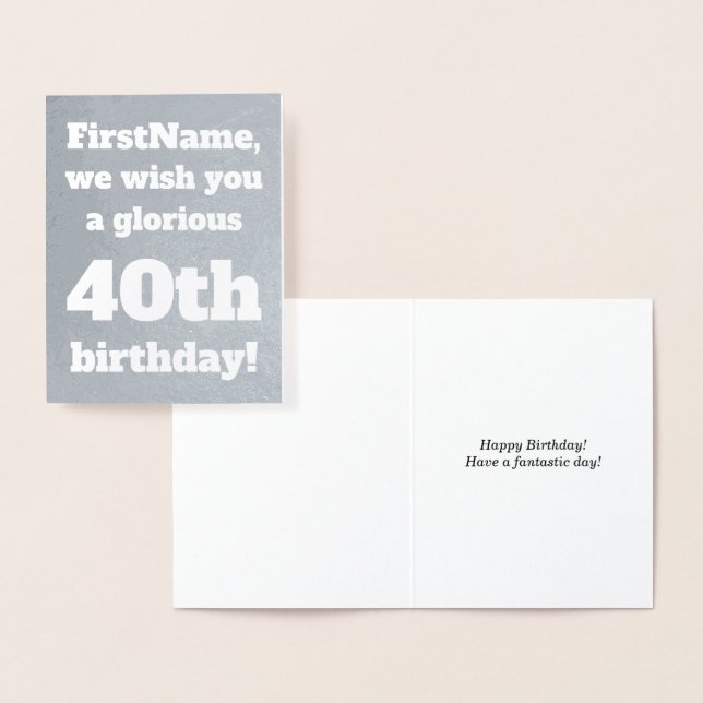 Dorée Carte de voeux simple Silver Foil 40e anniversaire (Affichage)