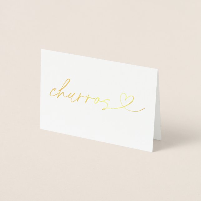 Dorée Carte d'étiquette de churros en feuille pour table (Devant)