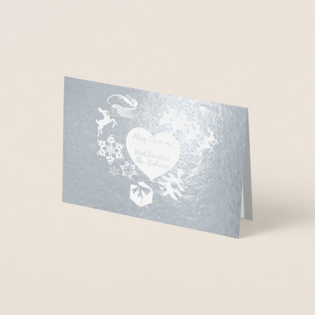 Dorée Carte d'huile d'argent Reindeer Père Noël de Noël (Devant)