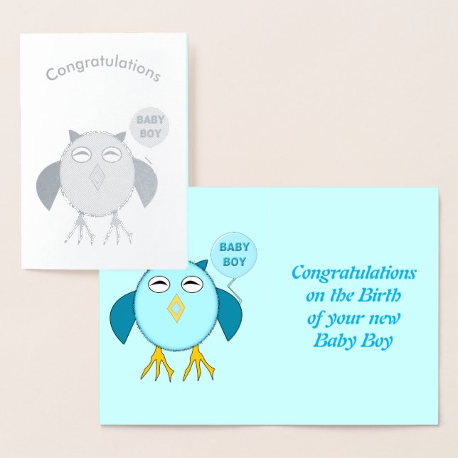 Dorée Carte d'huile d'olive bleu mignonne Boy Owl (Affichage)