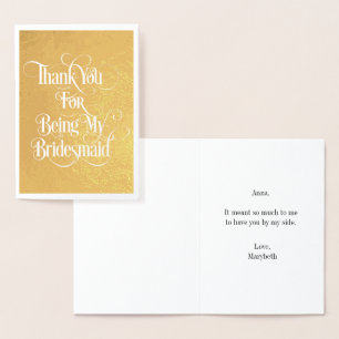 Dorée Carte d'huile d'or Merci Bridesmaid
