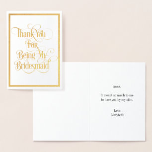 Dorée Carte d'huile d'or Merci Bridesmaid