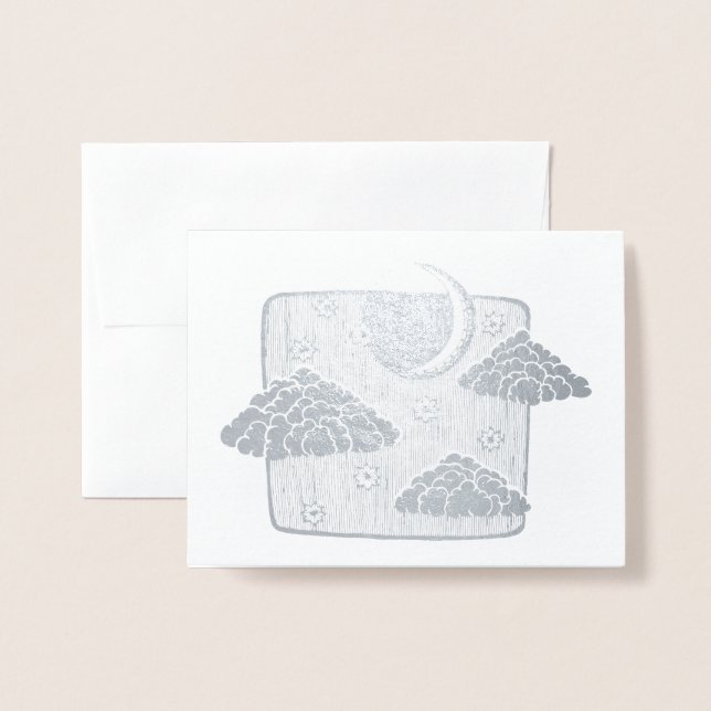 Dorée Carte d'illustration de nuages demi-lune du ciel n (Devant avec enveloppe)