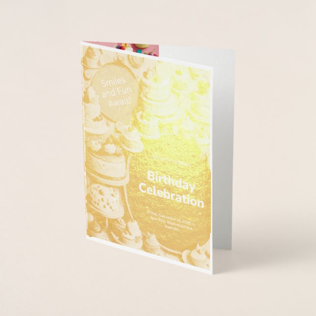 DORÉE CARTE D'INVITATION D'ANNIVERSAIRE (Devant)