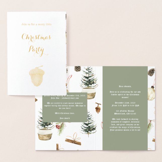 Dorée Carte d'invitation de Noël Eucalyptus Acorns (Affichage)