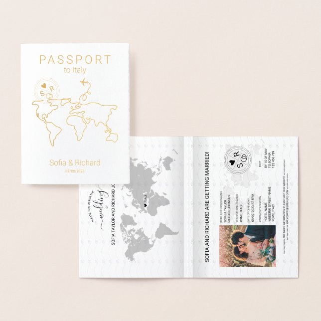 Dorée Carte du monde du passeport de destination Mariage (Affichage)